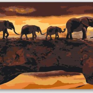 Diamond Painting Zwerven met olifanten voorbeeldafbeelding van het volledige ontwerp