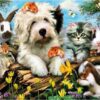 Diamond Painting - Huisdierenfamilie in de tuin voorbeeldafbeelding van het volledige ontwerp