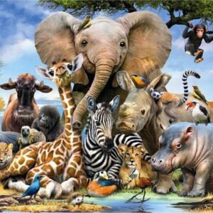 Diamond Painting Dieren Familie voorbeeldafbeelding van het volledige ontwerp