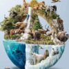 Diamond Painting - Dierensavanne in een wereldbol voorbeeldafbeelding van het volledige ontwerp