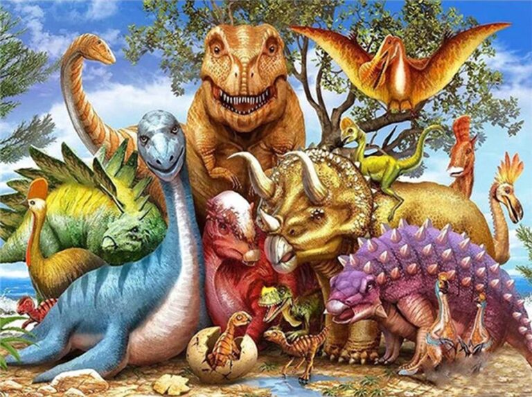 Diamond Painting Dinosaurussen Boom voorbeeldafbeelding van het volledige ontwerp