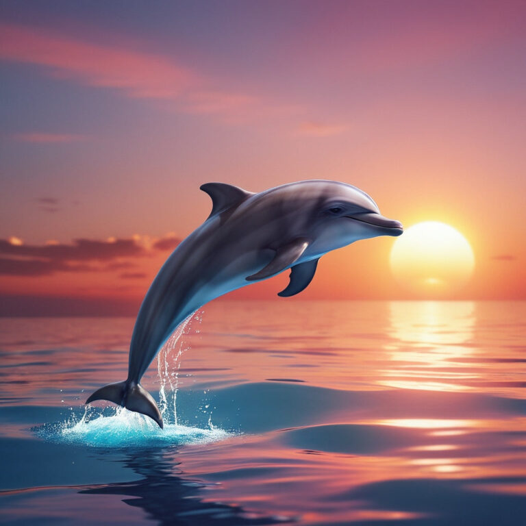 Diamond Painting Dolfijn bij zonsondergang voorbeeldafbeelding van het volledige ontwerp