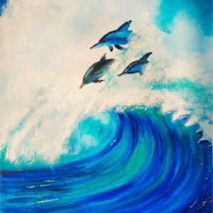 Diamond Painting Dolfijnen In Watergolf voorbeeldafbeelding van het volledige ontwerp