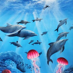 Diamond Painting Dolfijnen Onder oceaan voorbeeldafbeelding van het volledige ontwerp