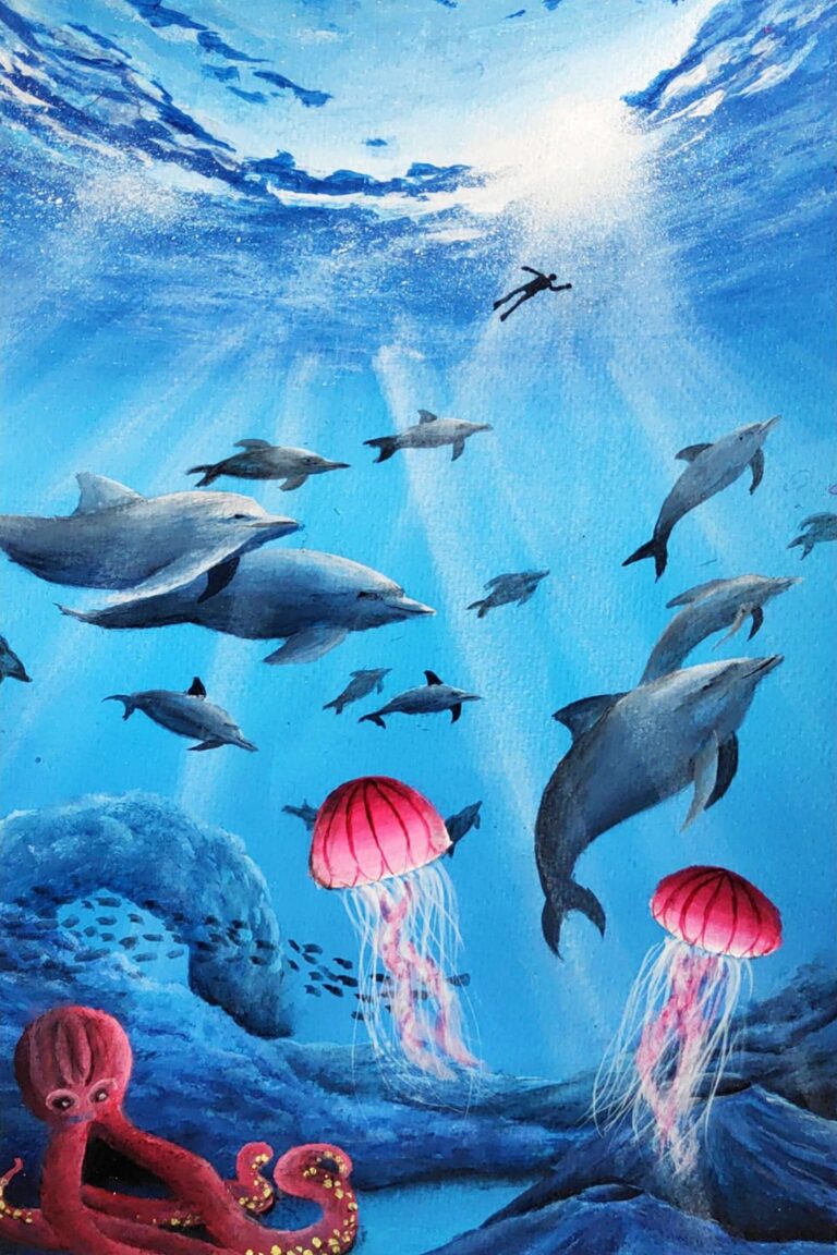 Diamond Painting Dolfijnen Onder oceaan voorbeeldafbeelding van het volledige ontwerp