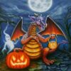 Diamond Painting Draakje Halloween Pompoen voorbeeldafbeelding van het volledige ontwerp