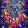 Diamond Painting - Kleurrijke dromenvanger met veren voorbeeldafbeelding van het volledige ontwerp