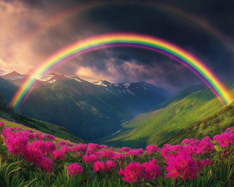 Diamond Painting Dubbele regenboog voorbeeldafbeelding van het volledige ontwerp