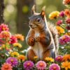 Diamond Painting Eekhoorn bij bloemen voorbeeldafbeelding van het volledige ontwerp
