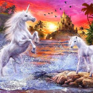 Diamond Painting Eenhoorn In Droomwereld voorbeeldafbeelding van het volledige ontwerp