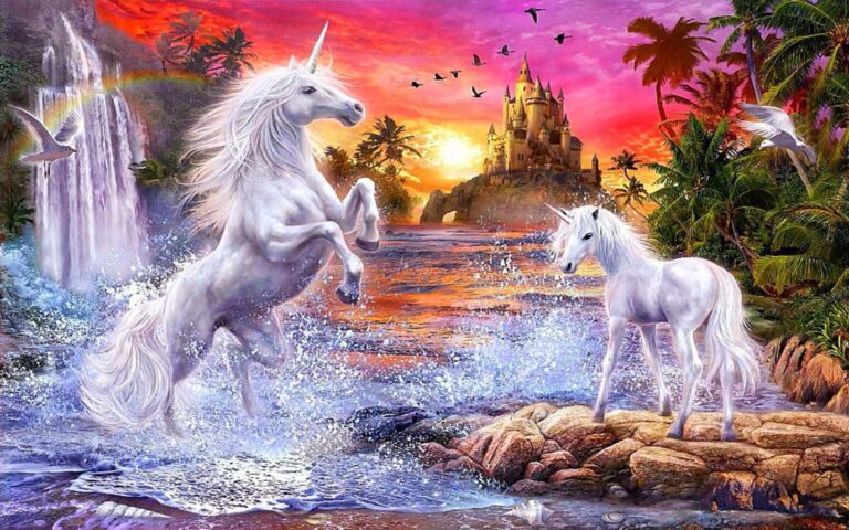 Diamond Painting Eenhoorn In Droomwereld voorbeeldafbeelding van het volledige ontwerp