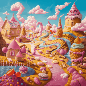 Diamond Painting Fantasie Snoep Land voorbeeldafbeelding van het volledige ontwerp