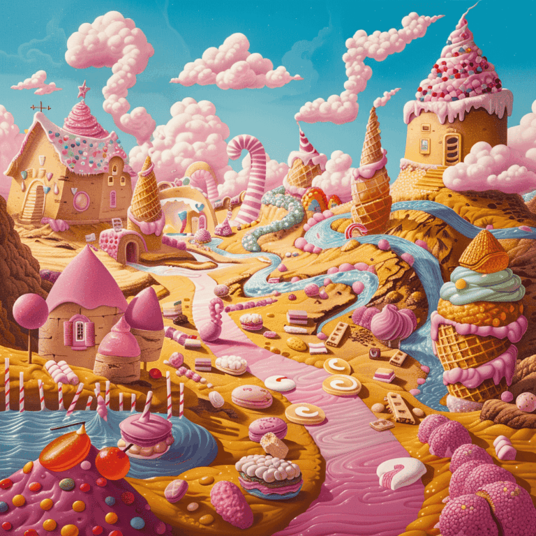 Diamond Painting Fantasie Snoep Land voorbeeldafbeelding van het volledige ontwerp