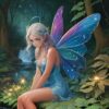Diamond Painting - Blauwe fee in donker bos voorbeeldafbeelding van het volledige ontwerp