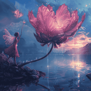 Diamond Painting Fee naast een gigantische bloem voorbeeldafbeelding van het volledige ontwerp