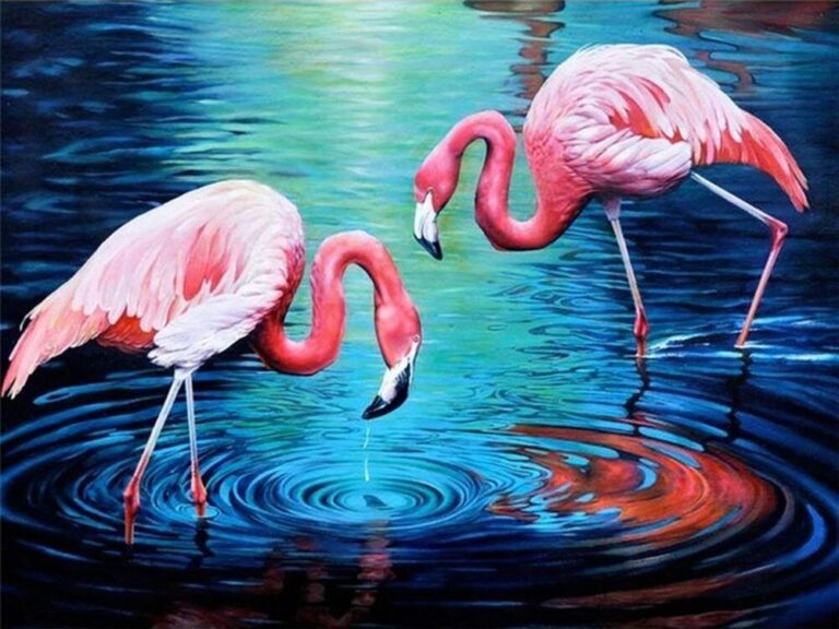 Diamond Painting Flamingo Meer voorbeeldafbeelding van het volledige ontwerp