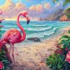 Diamond Painting - Flamingo op tropisch strand voorbeeldafbeelding van het volledige ontwerp