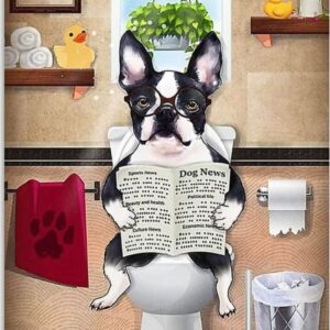 Diamond Painting Franse Bulldog Op Toilet voorbeeldafbeelding van het volledige ontwerp