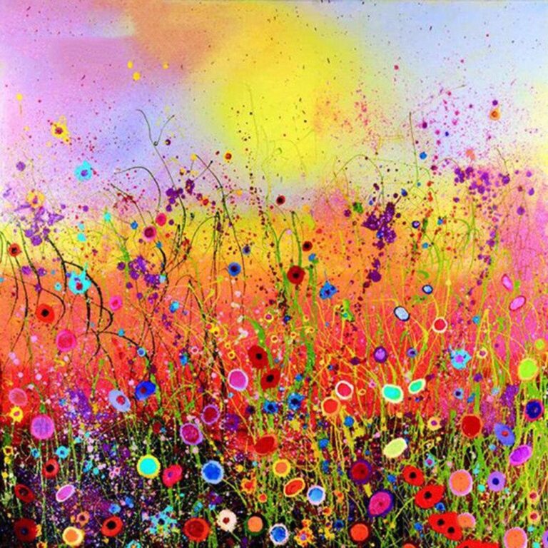 Diamond Painting Gekleurde Bloemen voorbeeldafbeelding van het volledige ontwerp