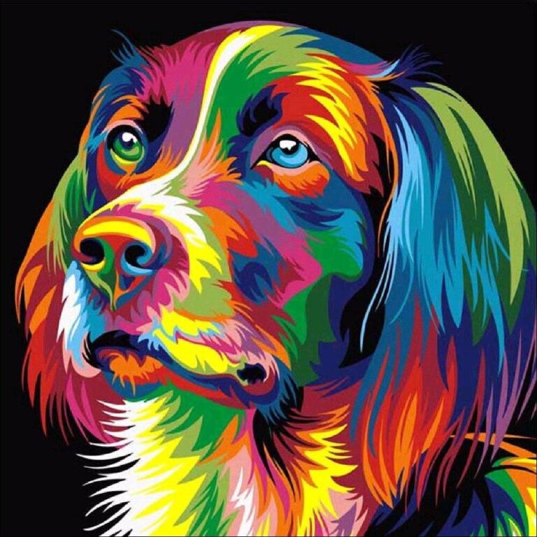 Diamond Painting Gekleurde Engelse Springerspaniël voorbeeldafbeelding van het volledige ontwerp