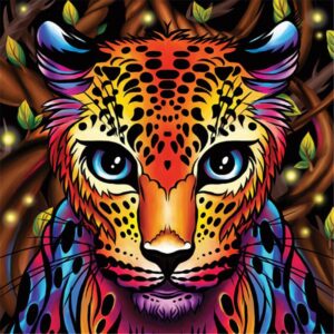 Diamond Painting Gekleurde Luipaard voorbeeldafbeelding van het volledige ontwerp