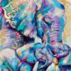 Diamond Painting Gekleurde Olifanten Gezin voorbeeldafbeelding van het volledige ontwerp