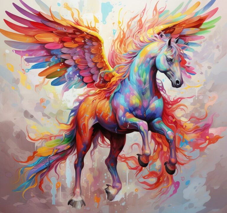 Diamond Painting Gekleurde Pegasus voorbeeldafbeelding van het volledige ontwerp