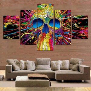 Diamond Painting Gekleurde Schedel Vijfluik voorbeeldafbeelding van het volledige ontwerp
