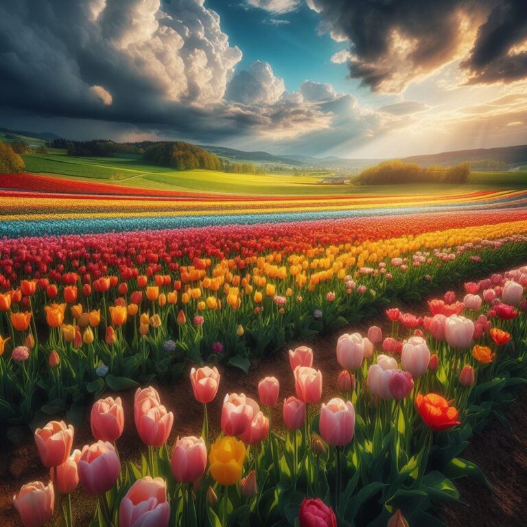 Diamond Painting Gekleurde Tulpenveld voorbeeldafbeelding van het volledige ontwerp