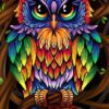 Diamond Painting Gekleurde Uil voorbeeldafbeelding van het volledige ontwerp