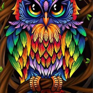 Diamond Painting Gekleurde Uil voorbeeldafbeelding van het volledige ontwerp