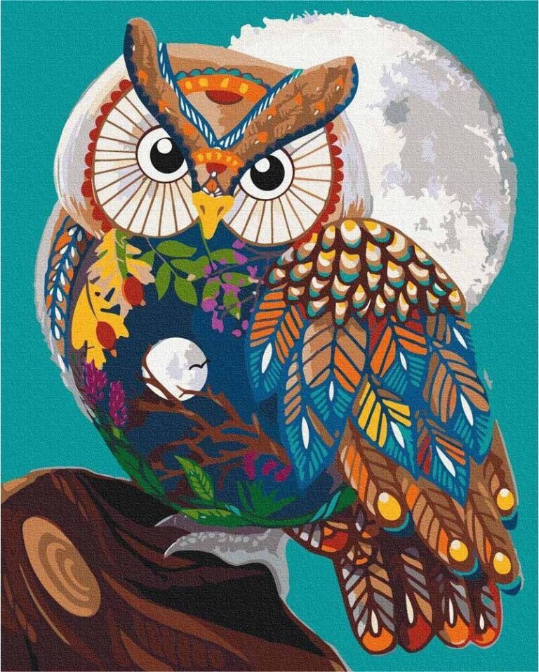 Diamond Painting Gekleurde Uil - by Anneke Schipper voorbeeldafbeelding van het volledige ontwerp