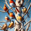Diamond Painting Gekleurde Vogels In De Boom voorbeeldafbeelding van het volledige ontwerp