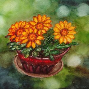 Diamond Painting Gele Bloemen In Een Pot voorbeeldafbeelding van het volledige ontwerp