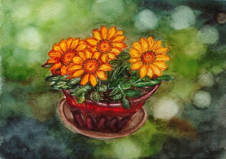 Diamond Painting Gele Bloemen In Een Pot voorbeeldafbeelding van het volledige ontwerp