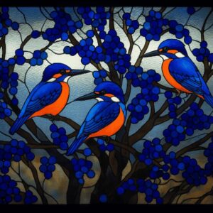 Diamond Painting Glas in lood ijsvogels voorbeeldafbeelding van het volledige ontwerp