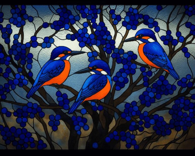 Diamond Painting Glas in lood ijsvogels voorbeeldafbeelding van het volledige ontwerp