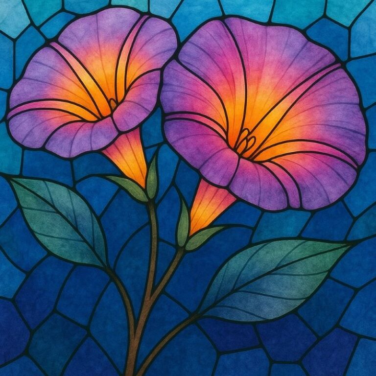 Diamond Painting Glas in lood ochtendglories voorbeeldafbeelding van het volledige ontwerp