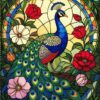 Diamond Painting Glas in lood pauw voorbeeldafbeelding van het volledige ontwerp