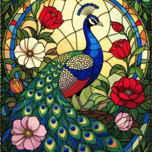 Diamond Painting Glas in lood pauw voorbeeldafbeelding van het volledige ontwerp