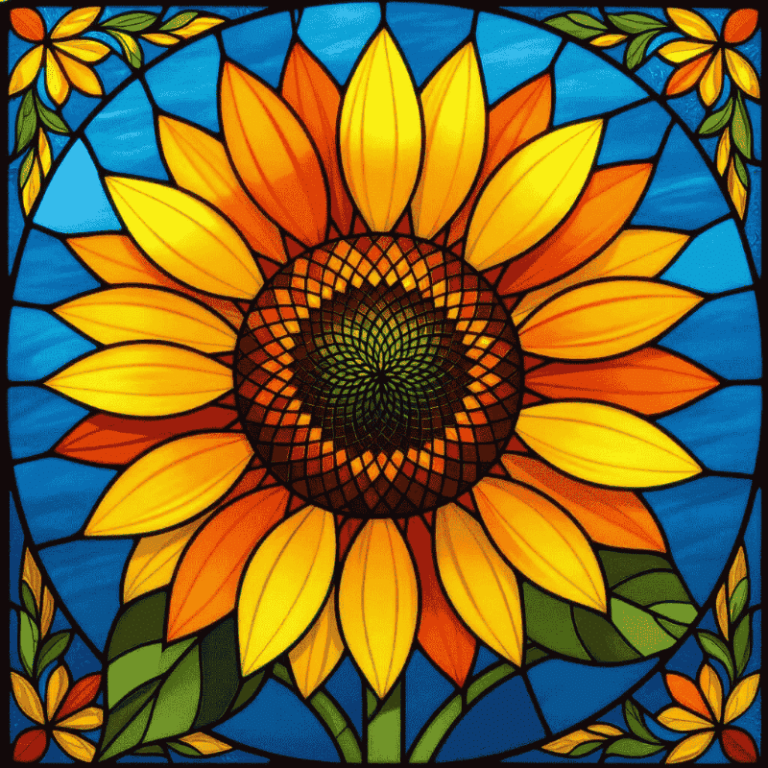 Diamond Painting Glas in lood zonnebloem voorbeeldafbeelding van het volledige ontwerp