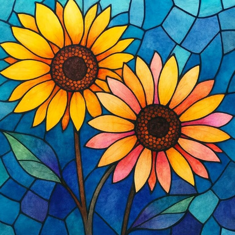 Diamond Painting Glas in lood zonnebloemen voorbeeldafbeelding van het volledige ontwerp