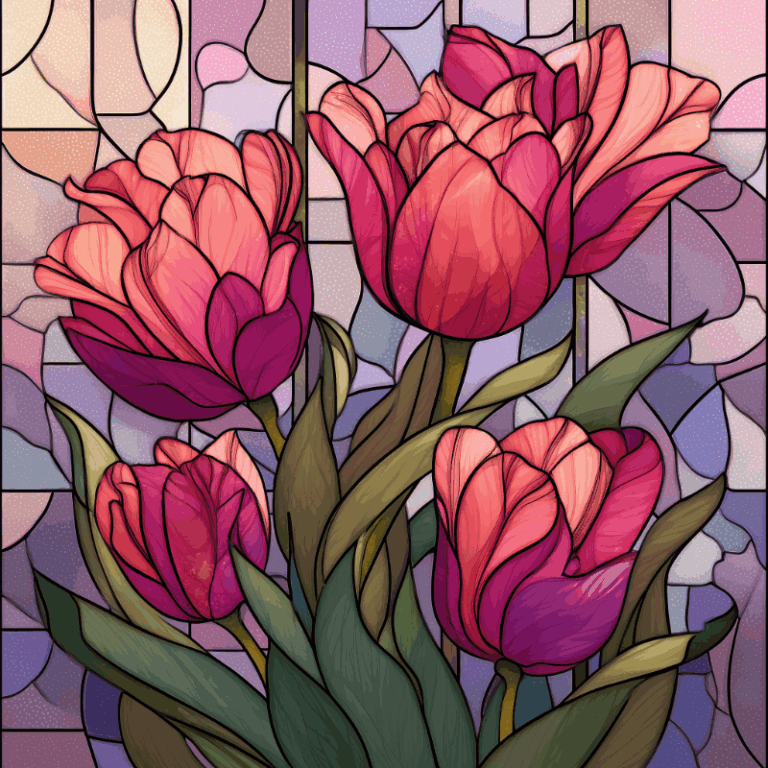 Diamond Painting Glas-in-loodtulpen voorbeeldafbeelding van het volledige ontwerp