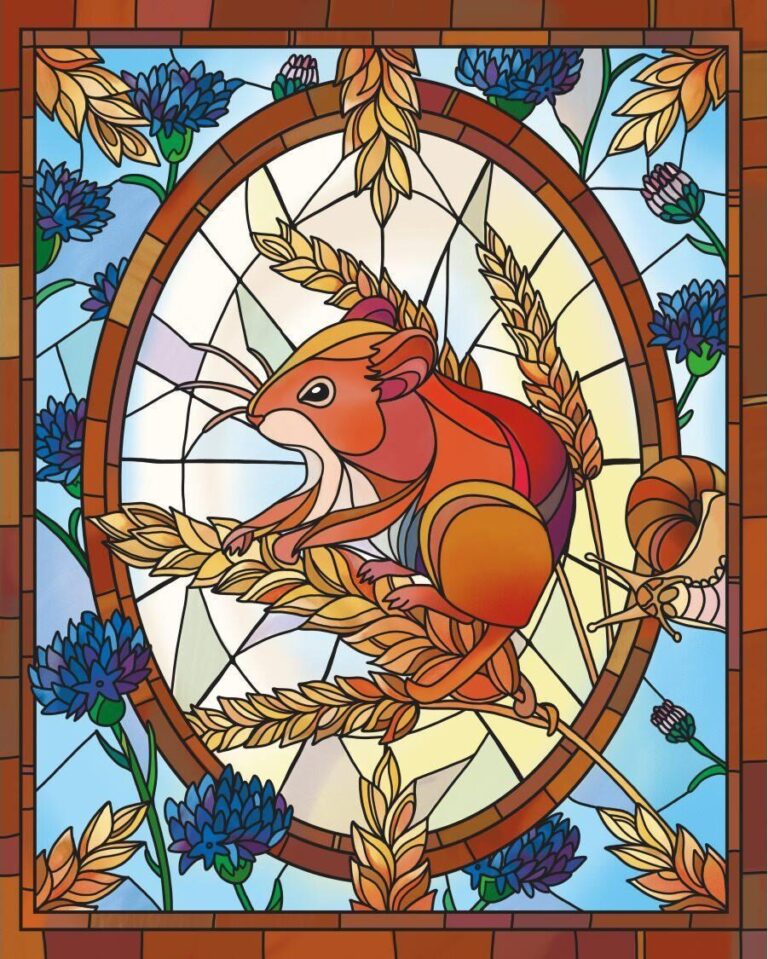 Diamond Painting Glasschilderij Hazelmuis - by Anneke Schipper voorbeeldafbeelding van het volledige ontwerp