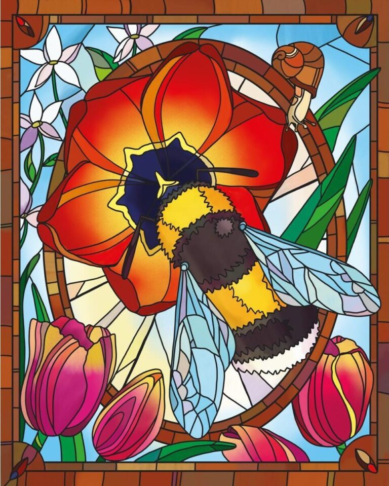 Diamond Painting Glasschilderij Hommel - by Anneke Schipper voorbeeldafbeelding van het volledige ontwerp