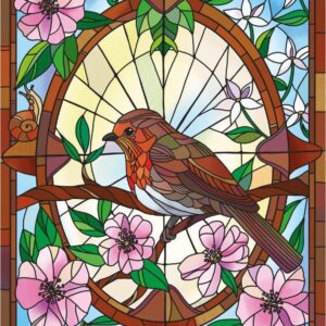 Diamond Painting Glasschilderij Roodborstje - by Anneke Schipper voorbeeldafbeelding van het volledige ontwerp