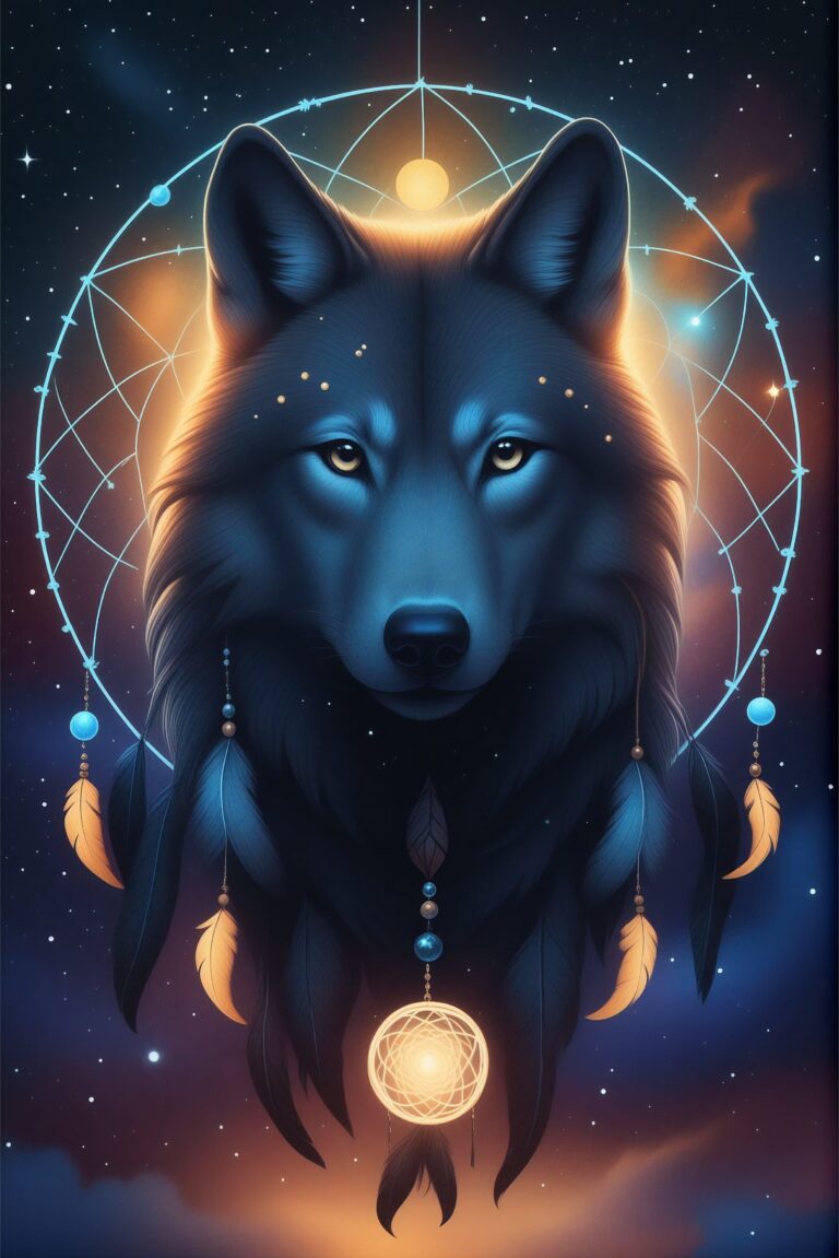 Diamond Painting Gloeiende Wolf voorbeeldafbeelding van het volledige ontwerp