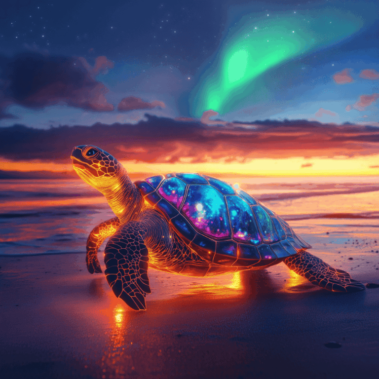 Diamond Painting Gloeiende schildpad voorbeeldafbeelding van het volledige ontwerp