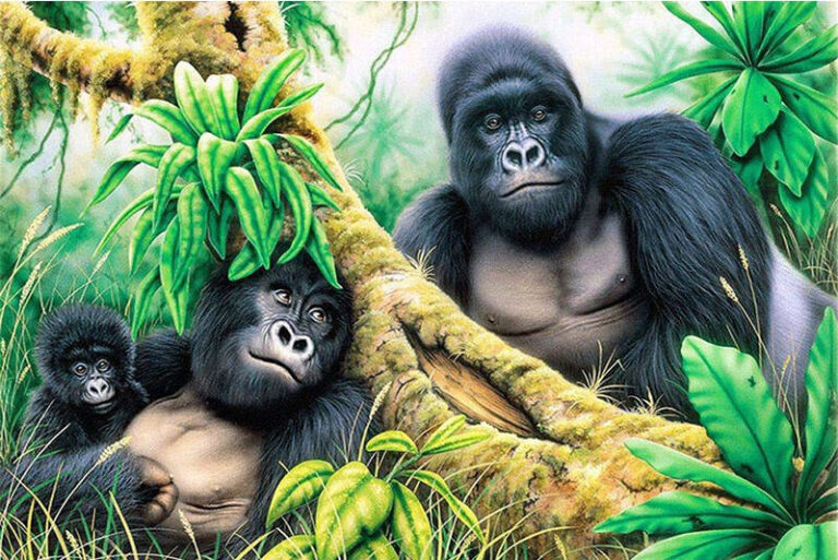 Diamond Painting Gorilla Bomen voorbeeldafbeelding van het volledige ontwerp