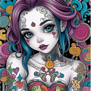Diamond Painting Grafiet dame voorbeeldafbeelding van het volledige ontwerp